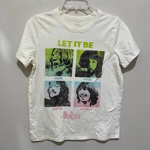 Beatles Let It Be Graphic Tee Size Small Faded Soft Band T-Shirt White